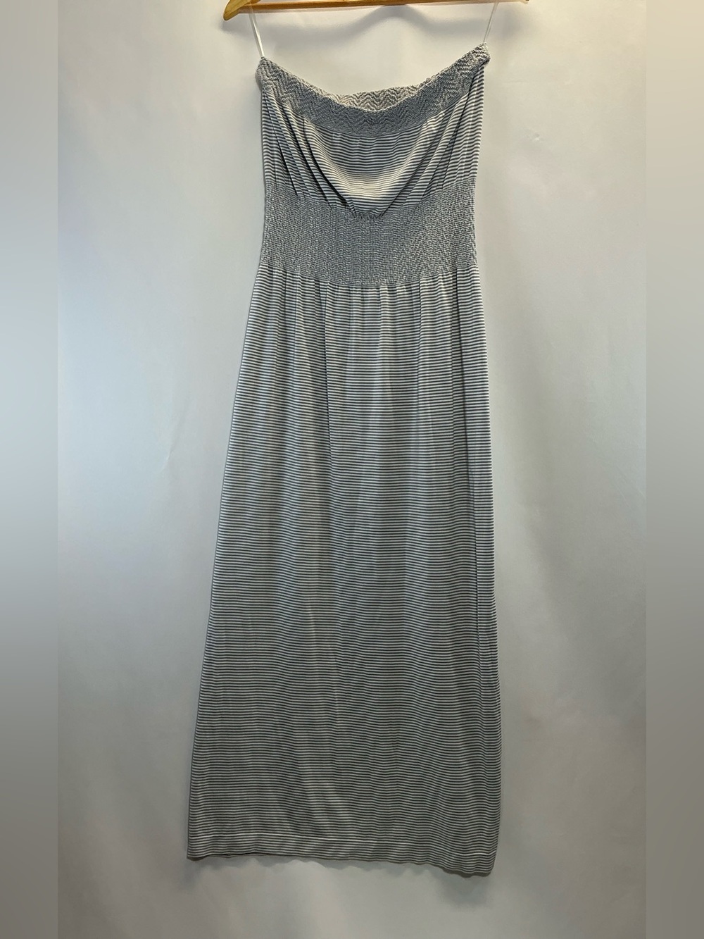 Lark + Grey Gray White Stripe Strapless Maxi Dress S/M Beach Vacation - Picture 8 of 11
